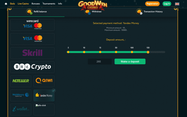 Exemple de dépôts effectués via Yandex